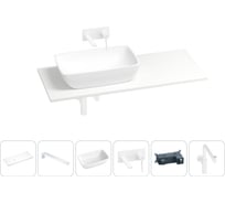 Раковина-столешница с чашей слева Wellsee La.chance в наборе 6 в 1: раковина, столешница 120 см, кронштейны, смеситель, сифон (цвет набора матовый белый) 202004449