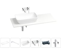 Раковина-столешница с чашей слева Wellsee La.chance в наборе 6 в 1: раковина, столешница 120 см, кронштейны, смеситель, сифон (цвет набора хром) 202004445