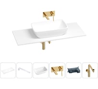 Раковина-столешница Wellsee La.chance в наборе 6 в 1: каменная раковина со столешницей 120 см, кронштейны для подвесного монтажа, смеситель, сифон (цвет набора золото) 202004442