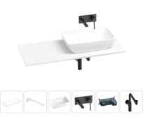 Раковина-столешница с чашей справа Wellsee La.chance в наборе 6 в 1: раковина, столешница 130 см, кронштейны, смеситель, сифон (цвет набора матовый черный) 202004461