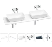 Раковина-столешница с двумя чашами Wellsee La.chance в наборе 6 в 1: раковины, столешница 160 см, кронштейны, смесители, сифоны (цвет набора хром) 202004470