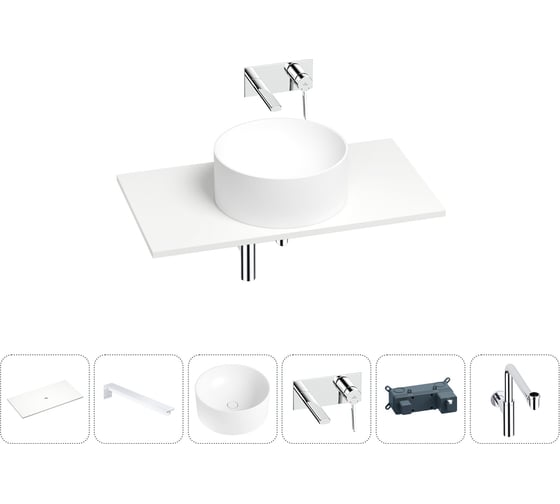 Раковина-столешница Wellsee Le.charme в наборе 6 в 1: каменная раковина со столешницей 80 см, кронштейны для подвесного монтажа, смеситель, сифон (цвет набора хром) 202004560 1