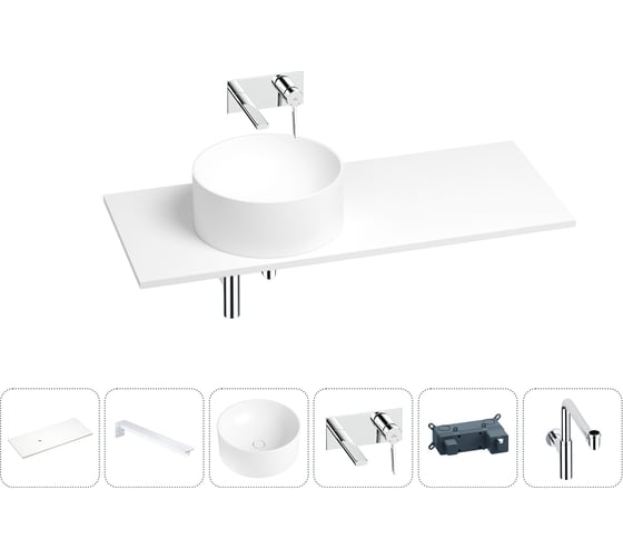 Раковина-столешница с чашей слева Wellsee Le.charme в наборе 6 в 1: раковина, столешница 100 см, кронштейны, смеситель, сифон (цвет набора хром) 202004575 1