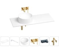 Раковина-столешница с чашей слева Wellsee Le.charme в наборе 6 в 1: раковина, столешница 120 см, кронштейны, смеситель, сифон (цвет набора золото) 202004602
