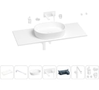 Раковина-столешница Wellsee Le.premier в наборе 10 в 1: каменная раковина со столешницей 100 см, кронштейны, смеситель, сифон, аксессуары (цвет набора матовый белый) 202004659
