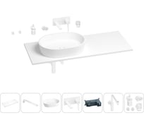Раковина-столешница с чашей слева Wellsee Le.premier в наборе 10 в 1: раковина, столешница 120 см, кронштейны, смеситель, сифон, аксессуары (цвет набора матовый белый) 202004689