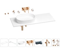 Раковина-столешница с чашей слева Wellsee Le.premier в наборе 10 в 1: раковина, столешница 130 см, кронштейны, смеситель, сифон, аксессуары (цвет набора розовое золото) 202004698