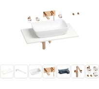 Раковина-столешница Wellsee La.chance в наборе 10 в 1: каменная раковина со столешницей 80 см, кронштейны, смеситель, сифон, аксессуары (цвет набора розовое золото) 202004793