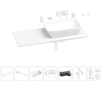 Раковина-столешница с чашей справа Wellsee La.chance в наборе 10 в 1: раковина, столешница 110 см, кронштейны, смеситель, сифон, аксессуары (цвет набора матовый белый) 202004824