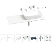 Раковина-столешница с чашей справа Wellsee La.chance в наборе 10 в 1: раковина, столешница 120 см, кронштейны, смеситель, сифон, аксессуары (цвет набора хром) 202004835