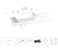 Раковина-столешница с чашей слева Wellsee La.chance в наборе 10 в 1: раковина, столешница 110 см, кронштейны, смеситель, сифон, аксессуары (цвет набора матовый белый) 202004819