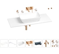 Раковина-столешница Wellsee La.chance в наборе 10 в 1: каменная раковина со столешницей 120 см, кронштейны, смеситель, сифон, аксессуары (цвет набора розовое золото) 202004828