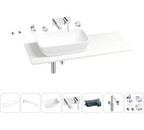 Раковина-столешница с чашей слева Wellsee La.chance в наборе 10 в 1: раковина, столешница 120 см, кронштейны, смеситель, сифон, аксессуары (цвет набора хром) 202004830