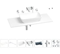 Раковина-столешница Wellsee La.chance в наборе 10 в 1: каменная раковина со столешницей 120 см, кронштейны, смеситель, сифон, аксессуары (цвет набора хром) 202004825