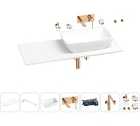 Раковина-столешница с чашей справа Wellsee La.chance в наборе 10 в 1: раковина, столешница 130 см, кронштейны, смеситель, сифон, аксессуары (цвет набора розовое золото) 202004848