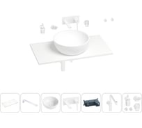 Раковина-столешница Wellsee La.lune в наборе 10 в 1: каменная раковина со столешницей 90 см, кронштейны, смеситель, сифон, аксессуары (цвет набора матовый белый) 202004869