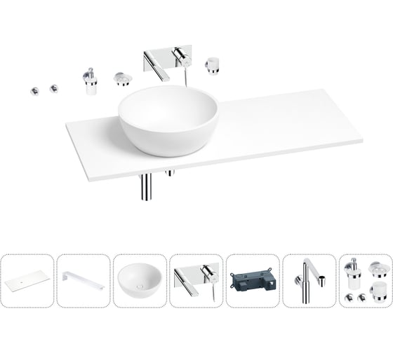 Раковина-столешница с чашей слева Wellsee La.lune в наборе 10 в 1: раковина, столешница 100 см, кронштейны, смеситель, сифон, аксессуары (цвет набора хром) 202004875 1