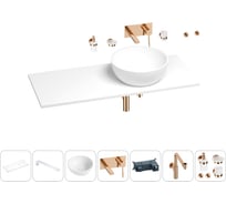 Раковина-столешница с чашей справа Wellsee La.lune в наборе 10 в 1: раковина, столешница 100 см, кронштейны, смеситель, сифон, аксессуары (цвет набора розовое золото) 202004883