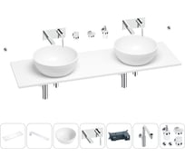 Раковина-столешница с двумя чашами Wellsee La.lune в наборе 10 в 1: раковины, столешница 150 см, кронштейны, смесители, сифоны, аксессуары (цвет набора хром) 202004935