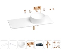 Раковина-столешница с чашей справа Wellsee Le.charme в наборе 10 в 1: раковина, столешница 100 см, кронштейны, смеситель, сифон, аксессуары (цвет набора розовое золото) 202004968