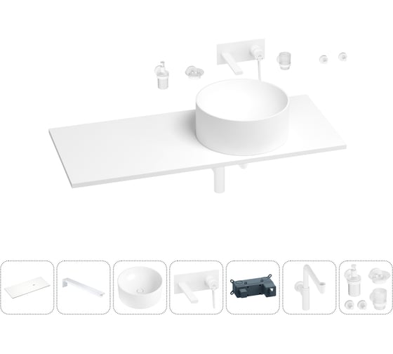 Раковина-столешница с чашей справа Wellsee Le.charme в наборе 10 в 1: раковина, столешница 100 см, кронштейны, смеситель, сифон, аксессуары (цвет набора матовый белый) 202004969 1