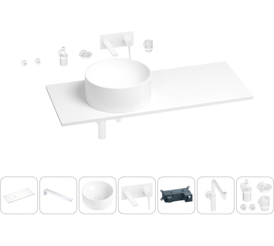 Раковина-столешница с чашей слева Wellsee Le.charme в наборе 10 в 1: раковина, столешница 120 см, кронштейны, смеситель, сифон, аксессуары (цвет набора матовый белый) 202004989 1