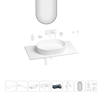 Раковина-столешница Wellsee Le.premier в наборе 11 в 1: каменная раковина со столешницей 80 см, кронштейны, смеситель, сифон, аксессуары, зеркало (цвет набора матовый белый) 202005034