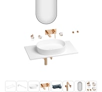 Раковина-столешница Wellsee Le.premier в наборе 11 в 1: каменная раковина со столешницей 90 см, кронштейны, смеситель, сифон, аксессуары, зеркало (цвет набора розовое золото) 202005038