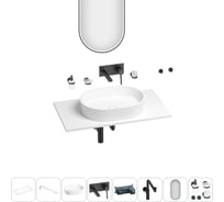 Раковина-столешница Wellsee Le.premier в наборе 11 в 1: каменная раковина со столешницей 90 см, кронштейны, смеситель, сифон, аксессуары, зеркало (цвет набора матовый черный) 202005036