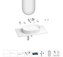 Раковина-столешница Wellsee Le.premier в наборе 11 в 1: каменная раковина со столешницей 90 см, кронштейны, смеситель, сифон, аксессуары, зеркало (цвет набора хром) 202005035