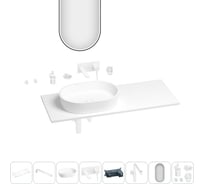Раковина-столешница с чашей слева Wellsee Le.premier в наборе 11 в 1: раковина, столешница 100 см, кронштейны, смеситель, сифон, аксессуары, зеркало (цвет набора матовый белый) 202005049