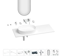 Раковина-столешница с чашей слева Wellsee Le.premier в наборе 11 в 1: раковина, столешница 120 см, кронштейны, смеситель, сифон, аксессуары, зеркало (цвет набора хром) 202005070