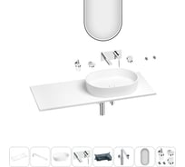 Раковина-столешница с чашей справа Wellsee Le.premier в наборе 11 в 1: раковина, столешница 130 см, кронштейны, смеситель, сифон, аксессуары, зеркало (цвет набора хром) 202005085