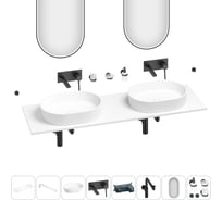 Раковина-столешница с двумя чашами Wellsee Le.premier в наборе 11 в 1: раковины, столешница 160 см, кронштейны, смесители, сифоны, аксессуары, зеркала (цвет набора матовый черный) 202005101