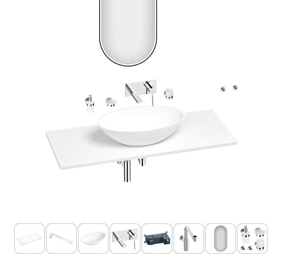 Раковина-столешница Wellsee Le.huit.mars в наборе 11 в 1: каменная раковина со столешницей 100 см, кронштейны, смеситель, сифон, аксессуары, зеркало (цвет набора хром) 202005115 1