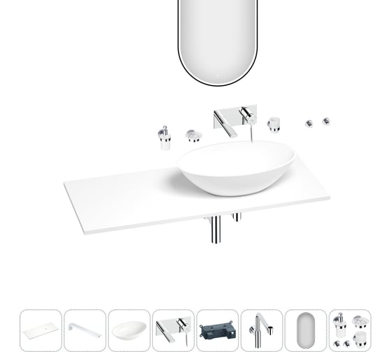 Раковина-столешница с чашей справа Wellsee Le.huit.mars в наборе 11 в 1: раковина, столешница 100 см, кронштейны, смеситель, сифон, аксессуары, зеркало (цвет набора хром) 202005125 1