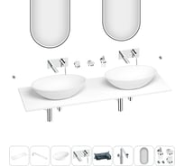 Раковина-столешница с двумя чашами Wellsee Le.huit.mars в наборе 11 в 1: раковины, столешница 150 см, кронштейны, смесители, сифоны, аксессуары, зеркала (цвет набора хром) 202005165