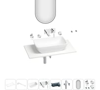 Раковина-столешница Wellsee La.chance в наборе 11 в 1: каменная раковина со столешницей 80 см, кронштейны, смеситель, сифон, аксессуары, зеркало (цвет набора хром) 202005175