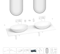 Раковина-столешница с двумя чашами Wellsee Le.huit.mars в наборе 11 в 1: раковины, столешница 150 см, кронштейны, смесители, сифоны, аксессуары, зеркала (цвет набора матовый белый) 202005169