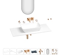 Раковина-столешница Wellsee La.chance в наборе 11 в 1: каменная раковина со столешницей 100 см, кронштейны, смеситель, сифон, аксессуары, зеркало (цвет набора розовое золото) 202005188