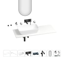 Раковина-столешница с чашей слева Wellsee La.chance в наборе 11 в 1: раковина, столешница 120 см, кронштейны, смеситель, сифон, аксессуары, зеркало (цвет набора матовый черный) 202005216