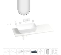 Раковина-столешница с чашей слева Wellsee La.chance в наборе 11 в 1: раковина, столешница 110 см, кронштейны, смеситель, сифон, аксессуары, зеркало (цвет набора матовый белый) 202005204