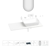 Раковина-столешница с чашей справа Wellsee La.chance в наборе 11 в 1: раковина, столешница 110 см, кронштейны, смеситель, сифон, аксессуары, зеркало (цвет набора матовый белый) 202005209
