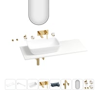 Раковина-столешница с чашей слева Wellsee La.chance в наборе 11 в 1: раковина, столешница 120 см, кронштейны, смеситель, сифон, аксессуары, зеркало (цвет набора золото) 202005217