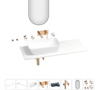 Раковина-столешница с чашей слева Wellsee La.chance в наборе 11 в 1: раковина, столешница 130 см, кронштейны, смеситель, сифон, аксессуары, зеркало (цвет набора розовое золото) 202005228