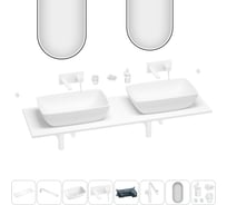 Раковина-столешница с двумя чашами Wellsee La.chance в наборе 11 в 1: раковины, столешница 150 см, кронштейны, смесители, сифоны, аксессуары, зеркала (цвет набора матовый белый) 202005239