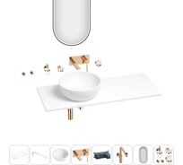 Раковина-столешница с чашей слева Wellsee La.lune в наборе 11 в 1: раковина, столешница 100 см, кронштейны, смеситель, сифон, аксессуары, зеркало (цвет набора розовое золото) 202005263