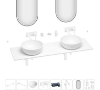Раковина-столешница с двумя чашами Wellsee La.lune в наборе 11 в 1: раковины, столешница 160 см, кронштейны, смесители, сифоны, аксессуары, зеркала (цвет набора матовый белый) 202005329