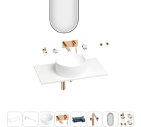 Раковина-столешница Wellsee Le.charme в наборе 11 в 1: каменная раковина со столешницей 90 см, кронштейны, смеситель, сифон, аксессуары, зеркало (цвет набора розовое золото) 202005338