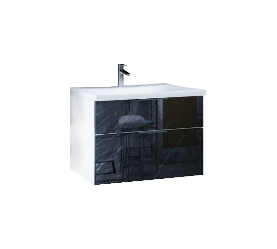 Тумба с раковиной Marka One Idalgo 75П 2 выдвижных ящика, Black stone У72786